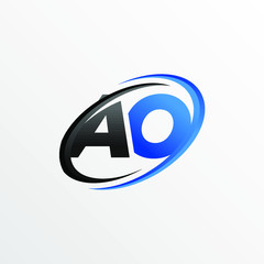 Initial Letters AO Logo with Circle Swoosh Element	