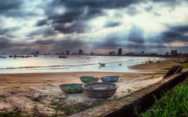 old fishing boat on the beach at Dah Nang, Vietnam