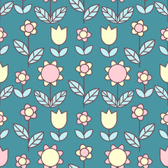 simple flowers. Seamless pattern. Texture for fabric, wrapping, wallpaper. Decorative print. Vector illustration .