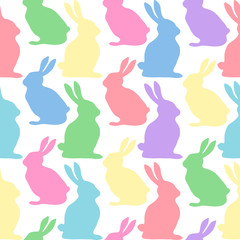 Multicolored Easter rabbits. Seamless pattern. Texture for fabric, wrapping, wallpaper. Decorative print. Vector illustration .