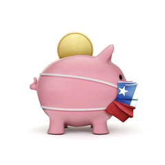 Fototapeta premium Chile healthcare savings. Piggy bank with face mask. 3D Render