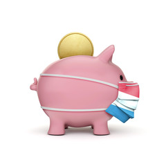 Fototapeta premium Luxembourg healthcare savings. Piggy bank with face mask. 3D Render