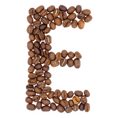 Letter E from coffee alphabet isolated on white