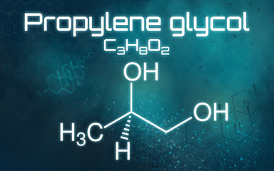 Chemical formula of Propylene glycol on a futuristic background