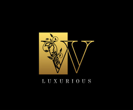 Gold Letter W Logo. W Letter Design Vector with Golden Colors and Floral Hand Drawn.