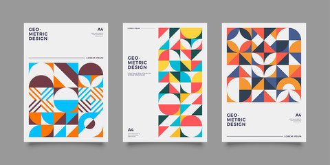 intage retro bauhaus design vector covers set. Swiss style colorful geometric compositions for book covers, posters, flyers, magazines, business annual reports