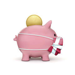 Denmark healthcare savings. Piggy bank with face mask. 3D Render