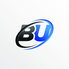 Initial Letters BU Logo with Circle Swoosh Element	