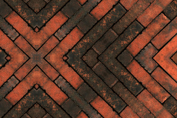 Background of old tile brick floor
