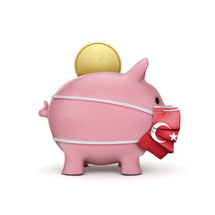 Turkey healthcare savings. Piggy bank with face mask. 3D Render