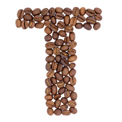 Letter T from coffee alphabet isolated on white