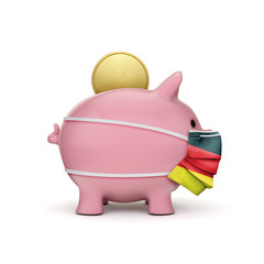 Germany healthcare savings. Piggy bank with face mask. 3D Render