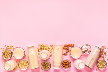 A bottles of alternative  milk and ingredients.