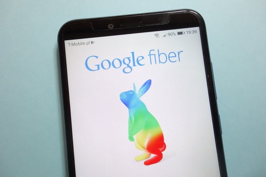 KONSKIE, POLAND - November 10, 2018: Google Fiber Logo On Smartphone