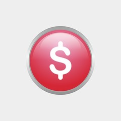 simple dollar glossy icon with red color design, circle glossy button template vector for website, advertising, print 