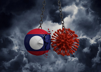 Virus microbe smashing into Laos flag ball. 3D Render