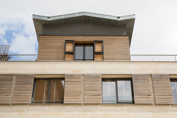 Modern Low Rise Mixed Use Residential and commercial Urban Building on Overcast Day