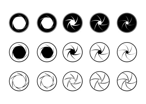 Set of camera lens aperture icons 