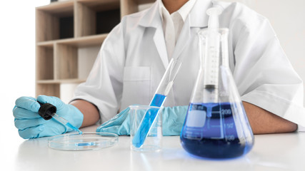 Fototapeta premium Female scientist are experimenting in the laboratory.
