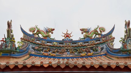 Colorful Buddhist temple with dragons