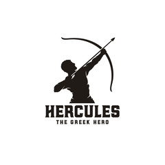 Hercules Heracles with Bow Longbow Arrow, Muscular Myth Greek Archer Warrior Silhouette Logo design - obrazy, fototapety, plakaty