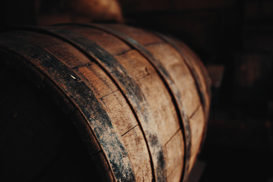 Beer barrel close-up. Oak barrel texture