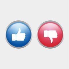 simple like and unlike glossy icon with blue and red color design, circle glossy button template vector for website, advertising, print 