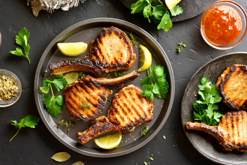 Grilled pork steaks
