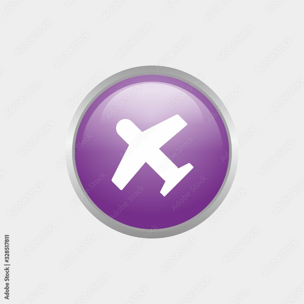 Poster simple plane glossy icon with purple color design, circle glossy button template vector for website,