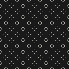 Simple floral pattern. Vector minimalist seamless texture with tiny flower shapes. Abstract minimal geometric monochrome background. Dark repeat design for textile, decoration, fabric, digital, web