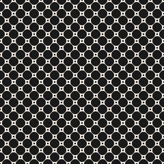 Vector seamless pattern with small circles and squares. Stylish dark geometric background. Simple abstract geometrical texture, black & white colors. Repeat design for prints, wallpaper, upholstery