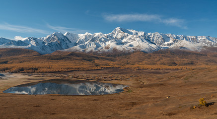 Beautiful autumn mountain lake and mountains