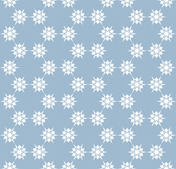 Vector blue snowflakes seamless pattern. Subtle abstract texture with small floral shapes, stars, snow flakes. Simple minimalist winter holiday background. Elegant repeat design for decor, wallpapers