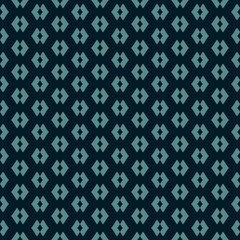 Vector abstract geometric seamless pattern. Black and turquoise minimalist texture with small rhombus shapes, repeat tiles. Simple ornamental background. Stylish dark design for decor, fabric, covers