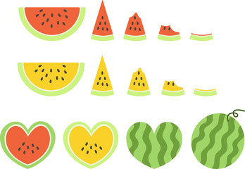 シンプルなスイカのイラストセット