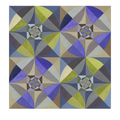  abstract composition geometric shapes hand drawn symmetry ornament squares triangles rhombuses green gray blue