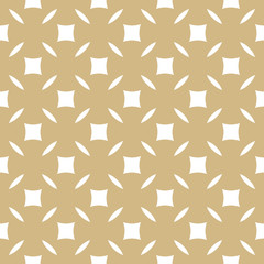 Vector golden abstract floral seamless pattern. Simple gold and white background. Geometric leaf ornament. Luxury graphic texture with curved shapes, squares, grid. Elegant minimalist repeat design