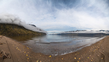 Beautiful autumn mountain lake and mountains