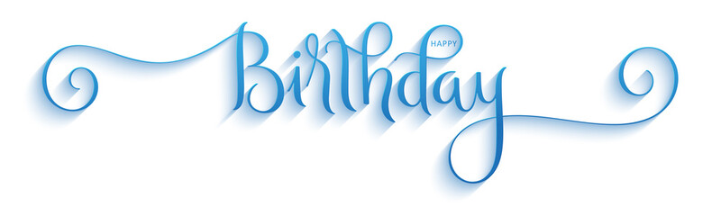 HAPPY BIRTHDAY blue vector brush calligraphy banner with spirals