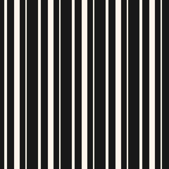 Vertical stripes seamless pattern. Simple vector monochrome lines texture. Modern abstract black and white geometric striped background. Thin and thick straight bands. Repeat design for print, decor