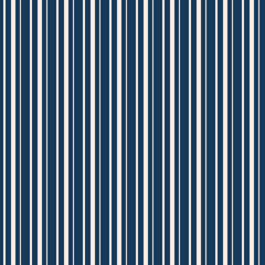 Vertical striped seamless pattern. Simple vector lines texture. Modern abstract dark blue and beige geometric stripes background. Thin and thick straight strips. Repeat design for print, wallpapers