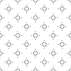 Subtle minimalist seamless pattern. Simple vector black and white minimal geometric texture. Abstract monochrome background with tiny floral shapes, arrows. Delicate design for decor, covers, fabric