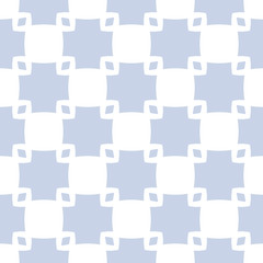 Vector geometric seamless pattern with flower shapes, squares, grid, repeat tiles. Simple abstract texture in light blue and white color. Modern minimalist background. Elegant minimal repeated design