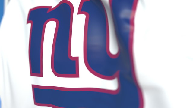 Waving Flag With New York Giants Team Logo, Close-up. Editorial 3D Rendering