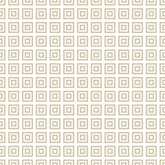 Golden squares seamless pattern. Elegant abstract geometric texture with small linear square shapes in regular grid. Simple vector gold and white ornament. Stylish minimalist background. Repeat design