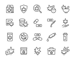 set of cannabis icons, CBD, medicine, natural therapy