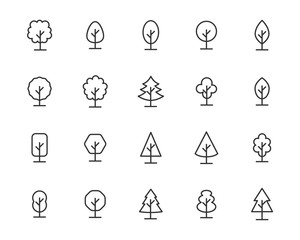 set of tree icons, forest, branch, plant, spring