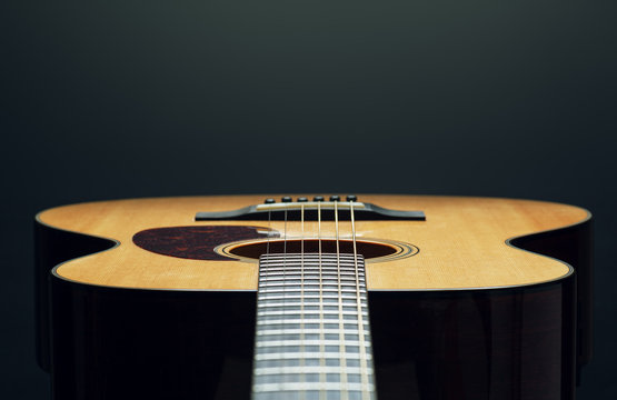 acoustic guitar low angle view close up
