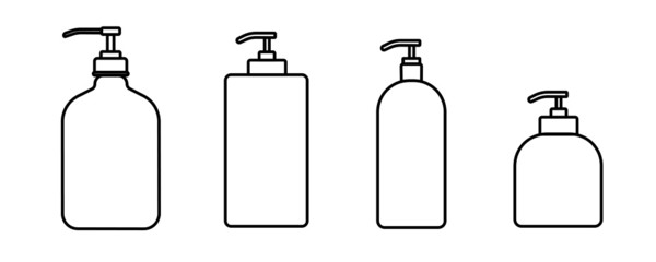 Set flat design of bottle vector icon. Line art
