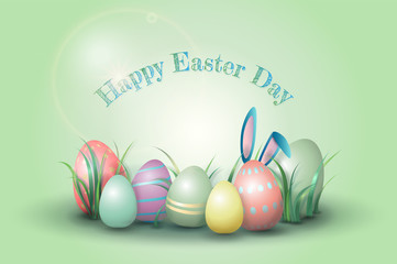 Colored Easter eggs in green grass, vector object for design, for your creativity, Easter, spring concept.